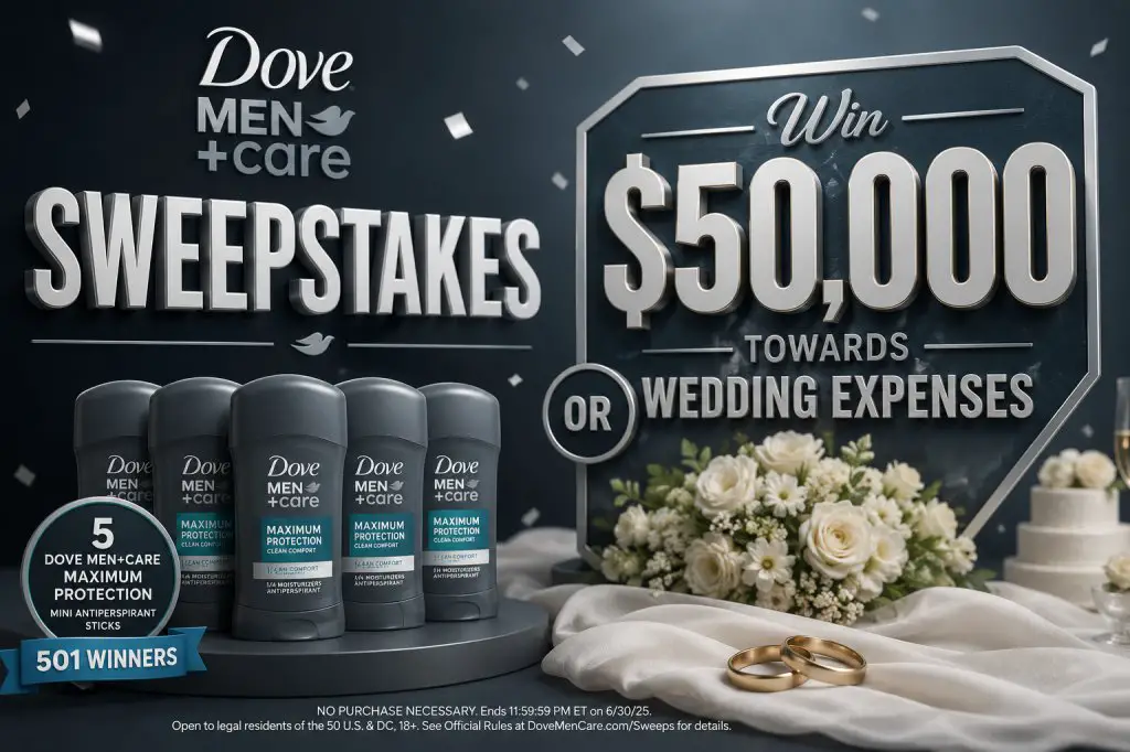 Dove Men+Care Sweepstakes - Win $50,000 Towards Wedding Expenses Or 5 Dove Men+Care Maximum Protection Mini Antiperspirant Sticks (501 Winners)