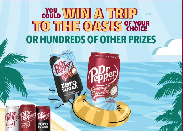 Dr. Pepper Creamy Coconut Sweepstakes – Win A Tropical Vacation For 2 Or Other Prizes (212 Winners)