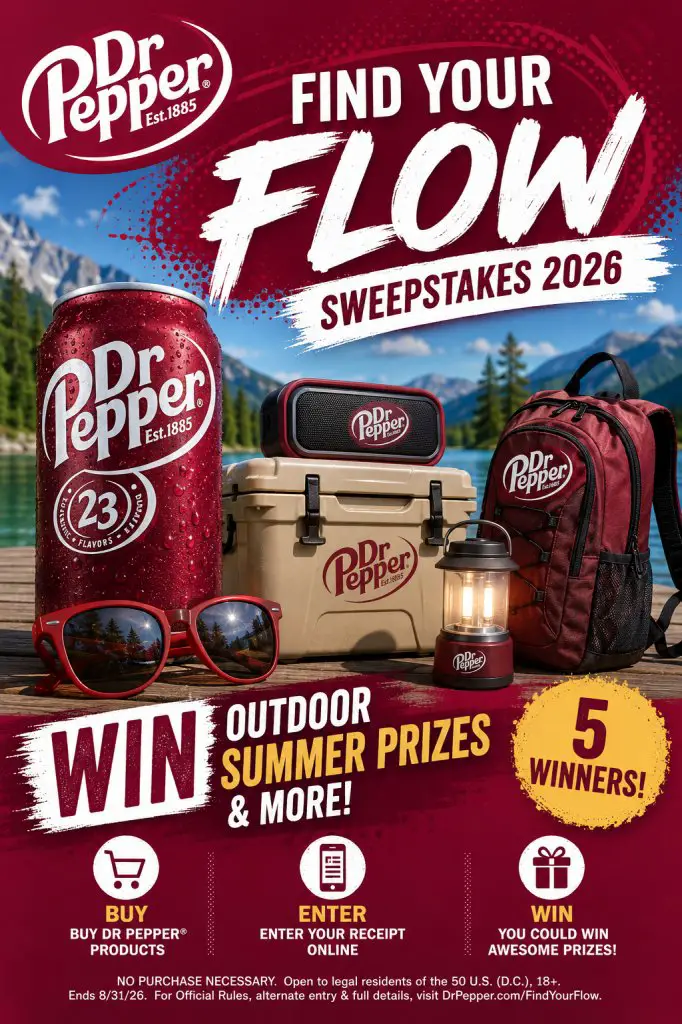 Dr Pepper Find Your Flow Sweepstakes 2026 – Win Outdoor Summer Prizes & More (5 Winners)