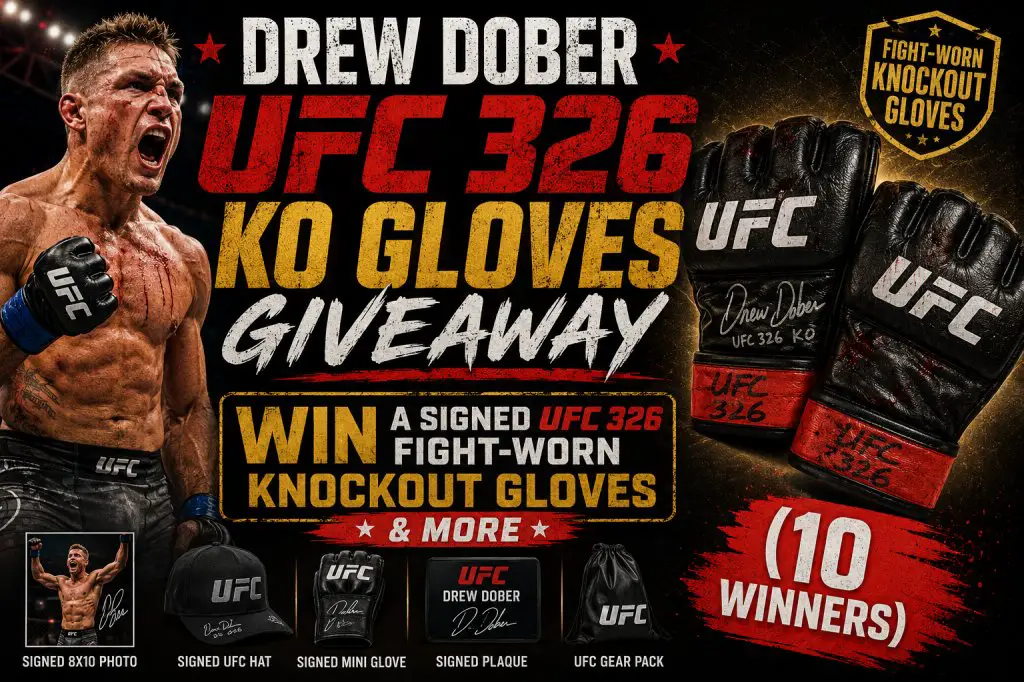 Drew Dober UFC 326 KO Gloves Giveaway - Win Signed UFC 326 Fight-Worn Knockout Gloves & More (10 Winners)