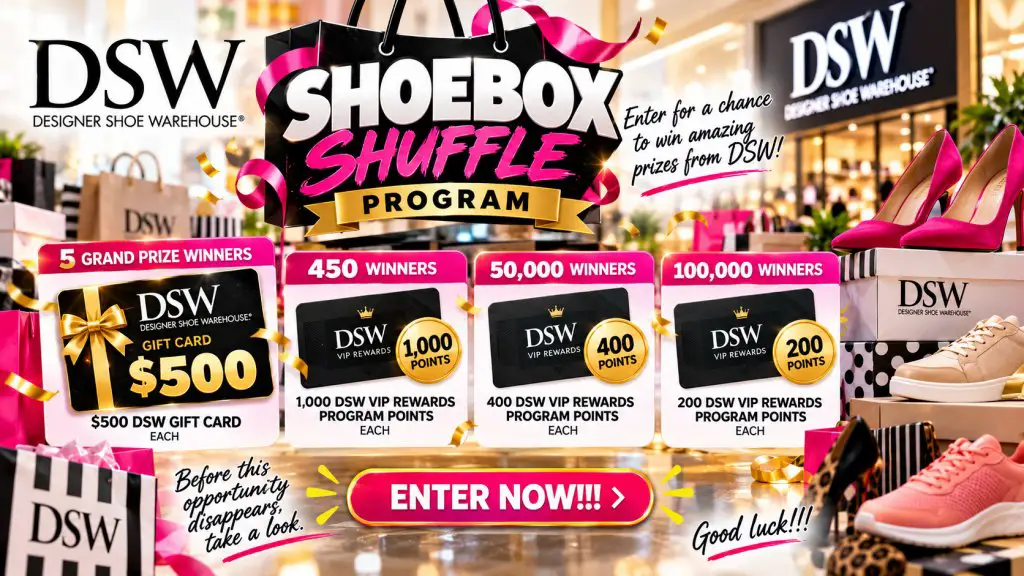 DSW Shoebox Shuffle Program – Win $500 DSW Gift Cards & VIP Rewards Points (150,455 Winners)