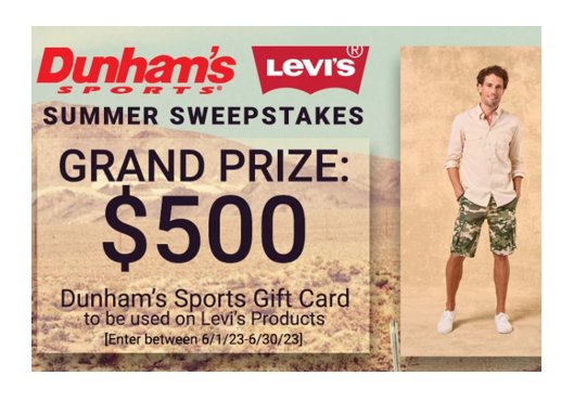 Dunham’s Sports & Levi’s Sweepstakes - Win A $500 Dunham’s Sports Gift Card
