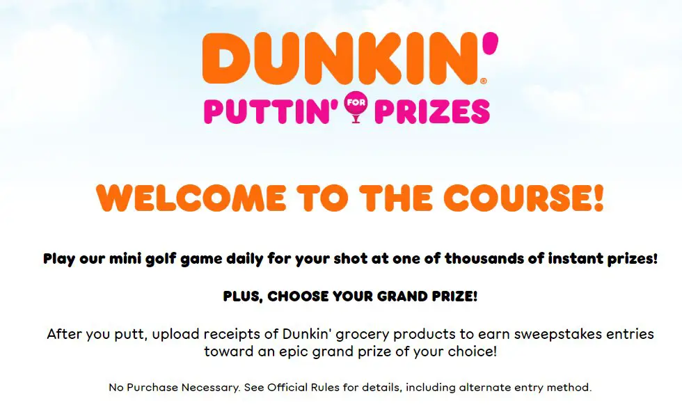 Dunkin' Puttin' For Prizes Instant Win Game & Sweepstakes - Win $5,000 Cash, $6/$8 Dunkin Donuts Gift Cards & More In The Dunkin Summer Sweepstakes