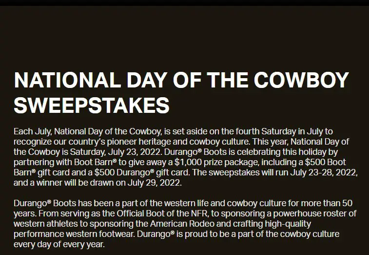 Durango Boots National Day Of The Cowboy Sweepstakes