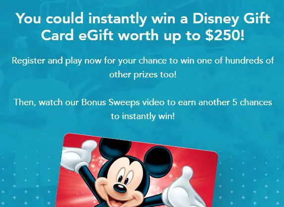 DVC Instant Win Game - Win $250, $25 Or $10 Disney Gift Cards In The Disney Vacation Club Instant Win Game