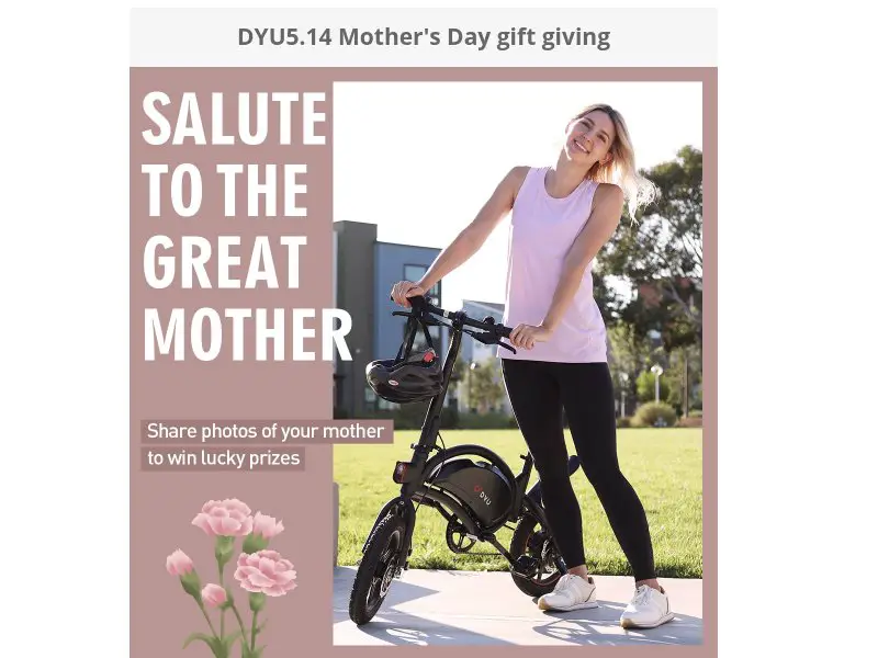 DYU 5.14 Mother's Day Gift Giving - Win A Brand New Electric Bicycle Or A Coupon