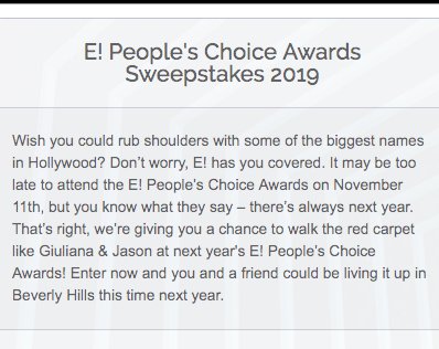 E! People's Choice Awards Sweepstakes 2019