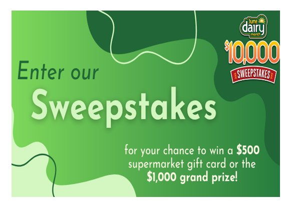 Easy Home Meals June Dairy Month Sweepstakes - Win a $1,000 or $500 Gift Card for Groceries
