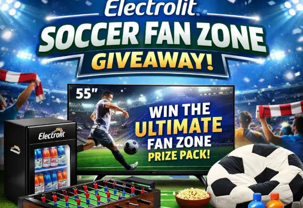 Electrolit's Ultimate at Home Soccer Fan Zone Giveaway - Win 55″ TV, foosball table, rug, mini fridge and more