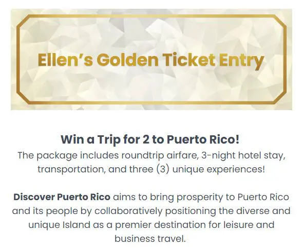 Ellen’s Be Kind Golden Ticket Giveaway – Win A $4950 Trip For 2 To Puerto Rico