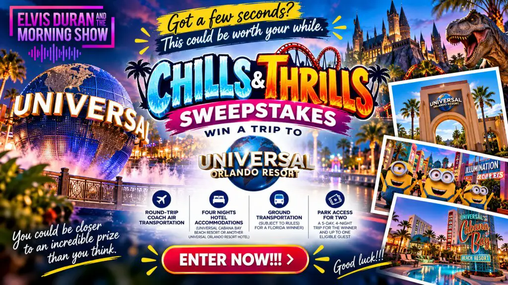 Elvis Duran And The Morning Show’s Chills & Thrills Sweepstakes – Win A 4-Night Trip For 2 To Universal Orlando Resort In Orlando