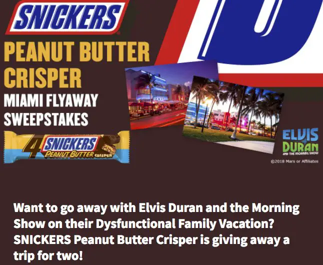 Elvis Duran Morning Show Snickers Crisper Miami Flyaway Sweepstakes