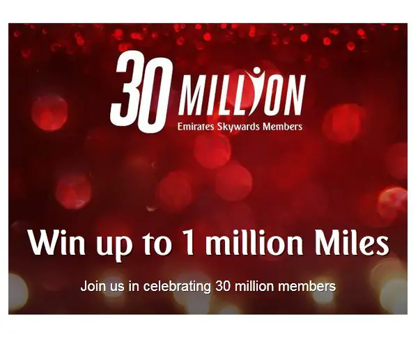 Emirates 30 Million Celebration Promotion - Win Up to 1 Million Skywards Miles