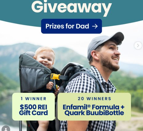 Enfamil “Dad Rocks” Giveaway - Win a $500 REI or $50 Enfamil Gift Card (21 Winners)
