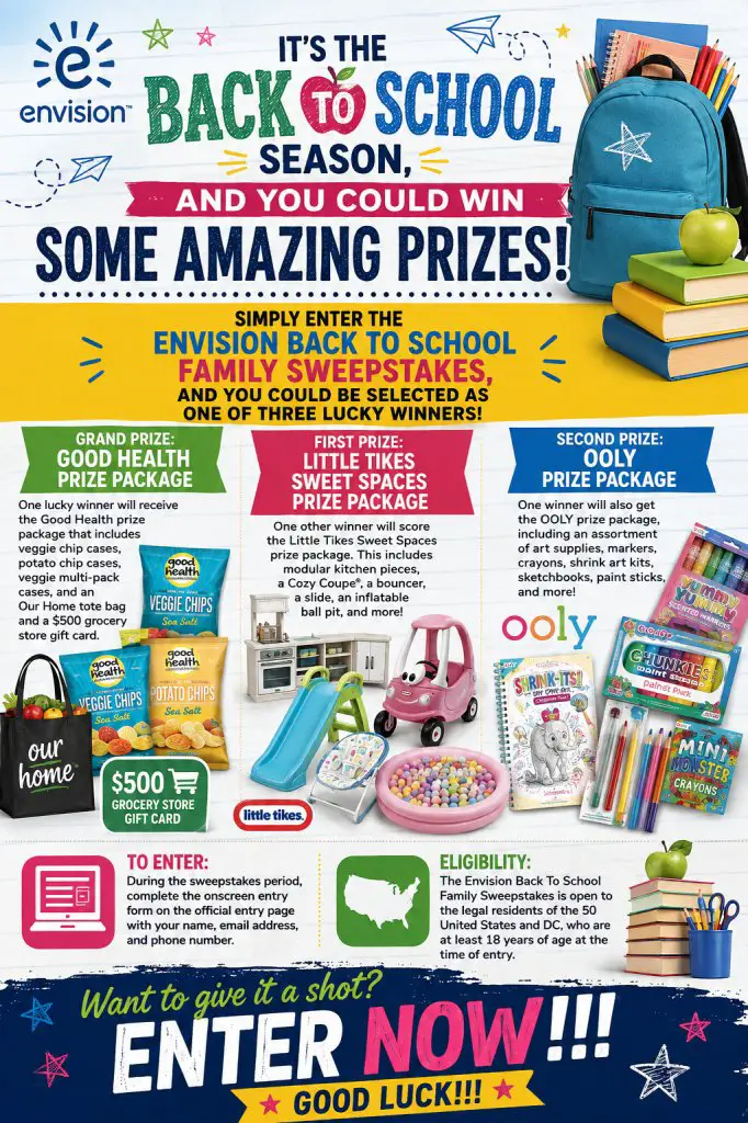 Envision Back To School Family Sweepstakes – Win Veggie Chip Cases, Potato Chip Cases, Markers, Crayons, Modular Kitchen Pieces & More (3 Winners)