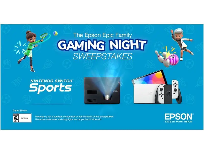 Epson Gaming Sweepstakes - Win an Epson Projector, Nintendo Switch & More (30 Winners)