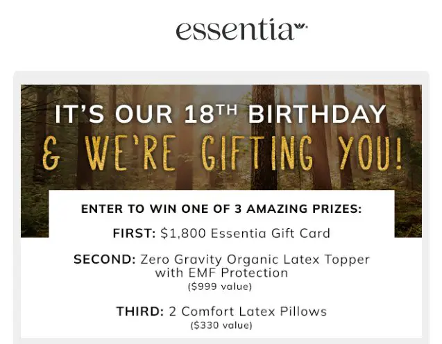 Essentia's 18th Anniversary Giveaway –  Win A $1,800 Essentia Gift Card Or Other Prizes