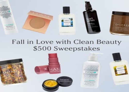 EVOLVh Fall in Love with Clean Beauty $500 Sweepstakes - Win A $500 Clean Beauty Shopping Spree