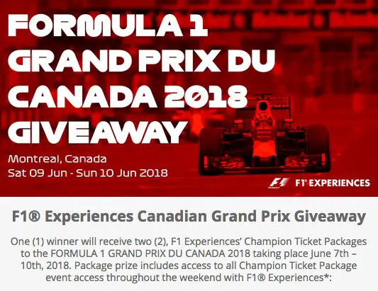 F1 Experiences Canadian Grand Prix Giveaway