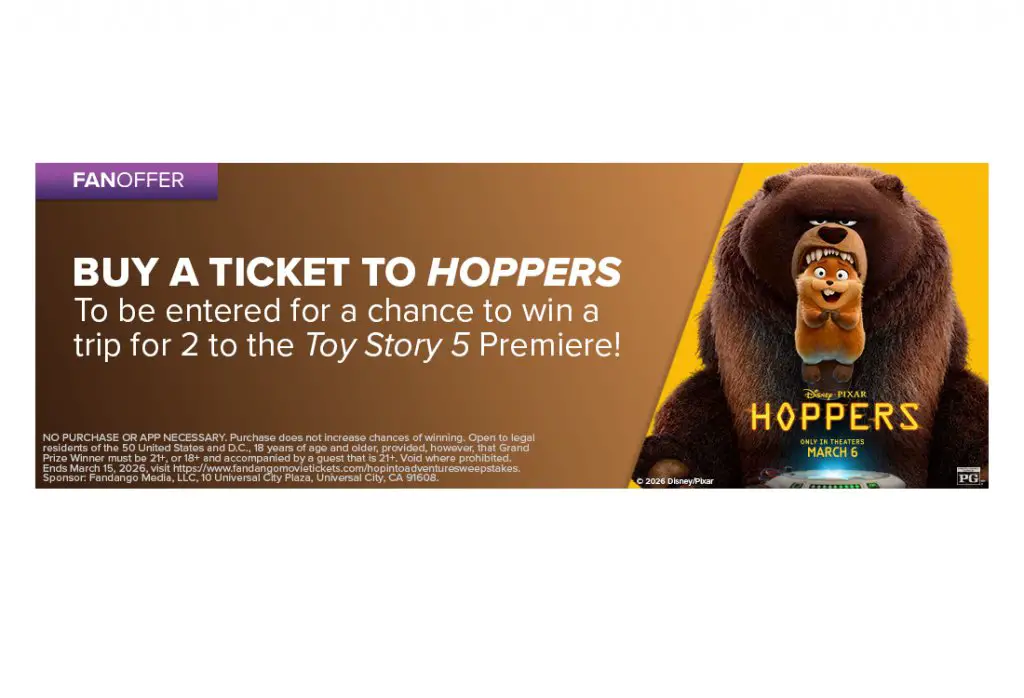Fandango Hop Into Adventure Sweepstakes - Win A Trip For Two For The Premiere Of Toy Story 5 In Los Angeles, CA
