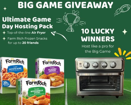 Farm Rich Big Game Giveaway - Win an Air Fryer + Farm Rich Snacks (10 Winners)