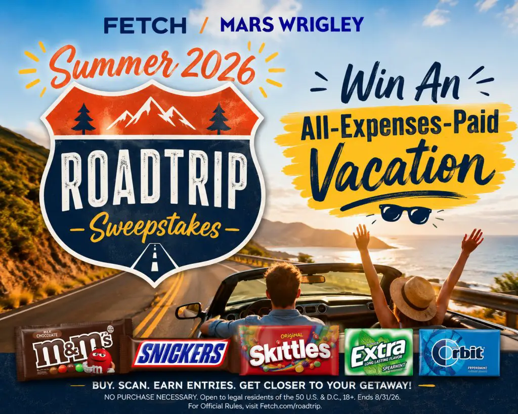 Fetch Mars Wrigley Summer 2026 Roadtrip Sweepstakes – Win An All-Expenses-Paid Vacation