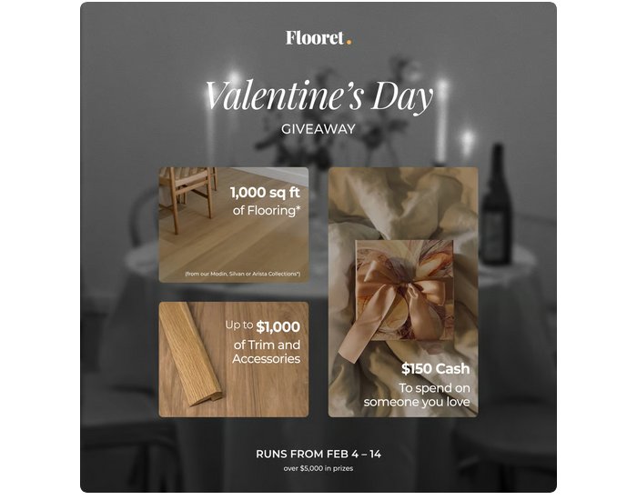 Flooret Valentine's Day Giveaway - Win 1,000 Sq Ft of Flooret Flooring & More