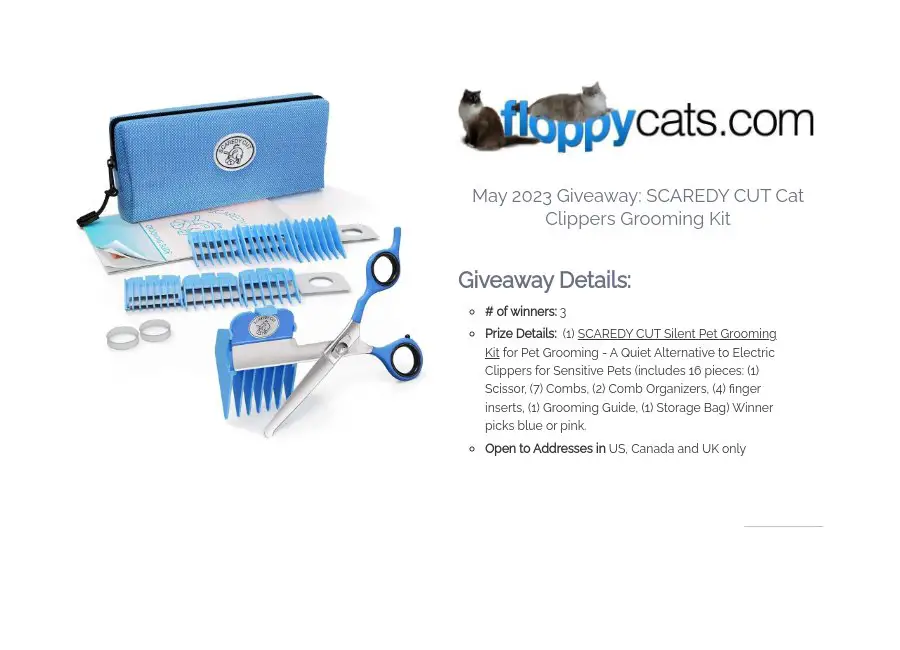 FloppyCats.com May 2023 Giveaway - Win A Scaredy Cut Cat Clippers Grooming Kit