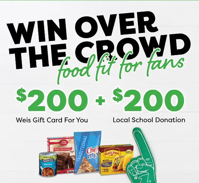 Food Fit For Fans Sweepstakes - Win $200 Weis Gift Card & $200 Local School Donation (12 Winners)
