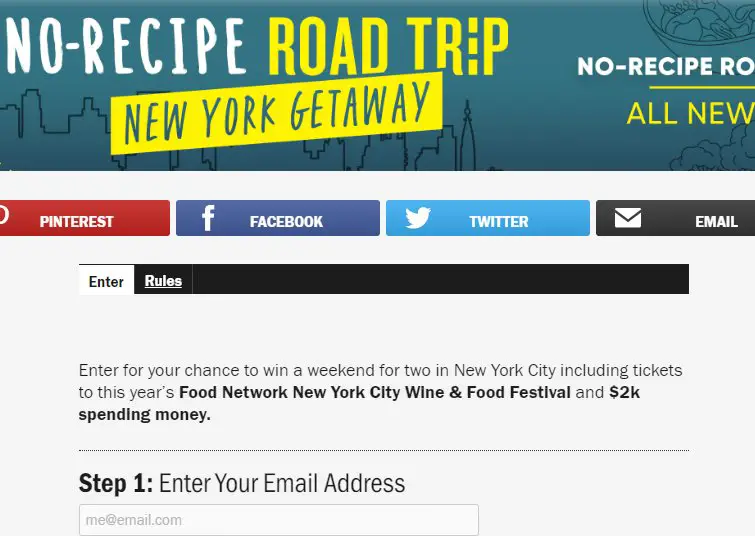 Food Network No Recipe Road Trip New York Getaway Sweepstakes - Win A Trip For To NYC For Food Network's Wine & Food Festival
