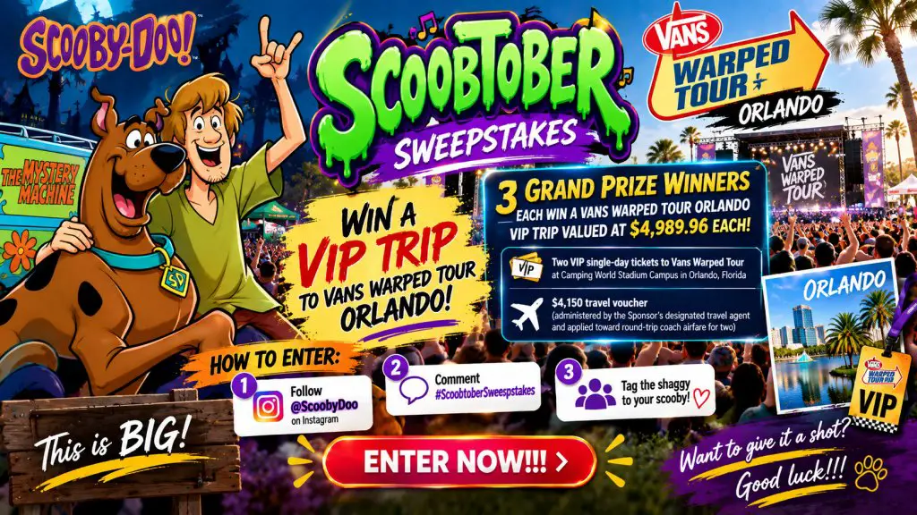 Fooji Scooby-Doo Scoobtober Sweepstakes – Win A Vans Warped Tour Orlando VIP Trip (3 Winners)