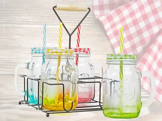 Four Cute Drinking Mason Jars from D