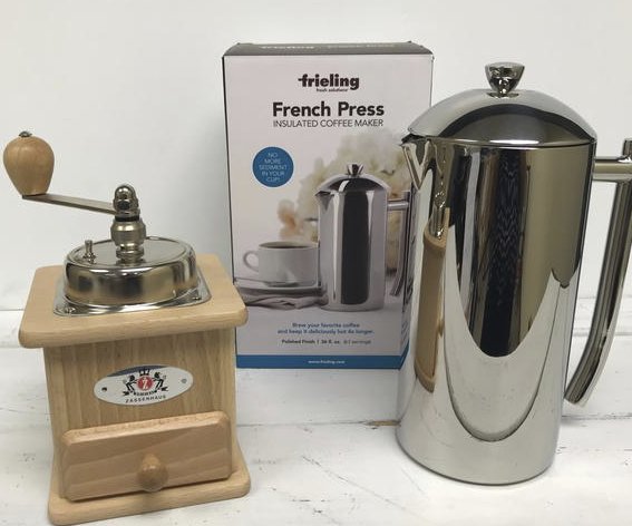 Frieling Polished French Press and Brasilia Coffee Mill