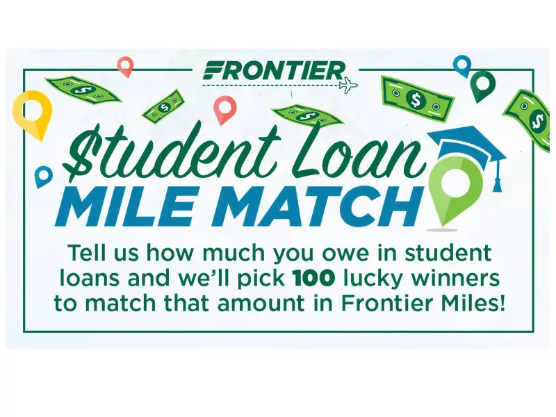 Frontier Airlines Student Loan Mile Match Sweepstakes - Win Up To 100,000 Frontier Miles (100 Winners)