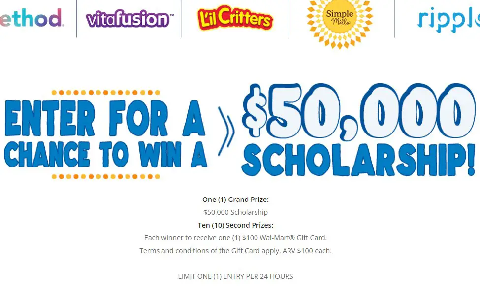 Fuel Partnerships & Church & Dwight Co Back To School At Walmart Sweepstakes - Win A $50,000 Scholarship Or $100 Walmart Gift Card