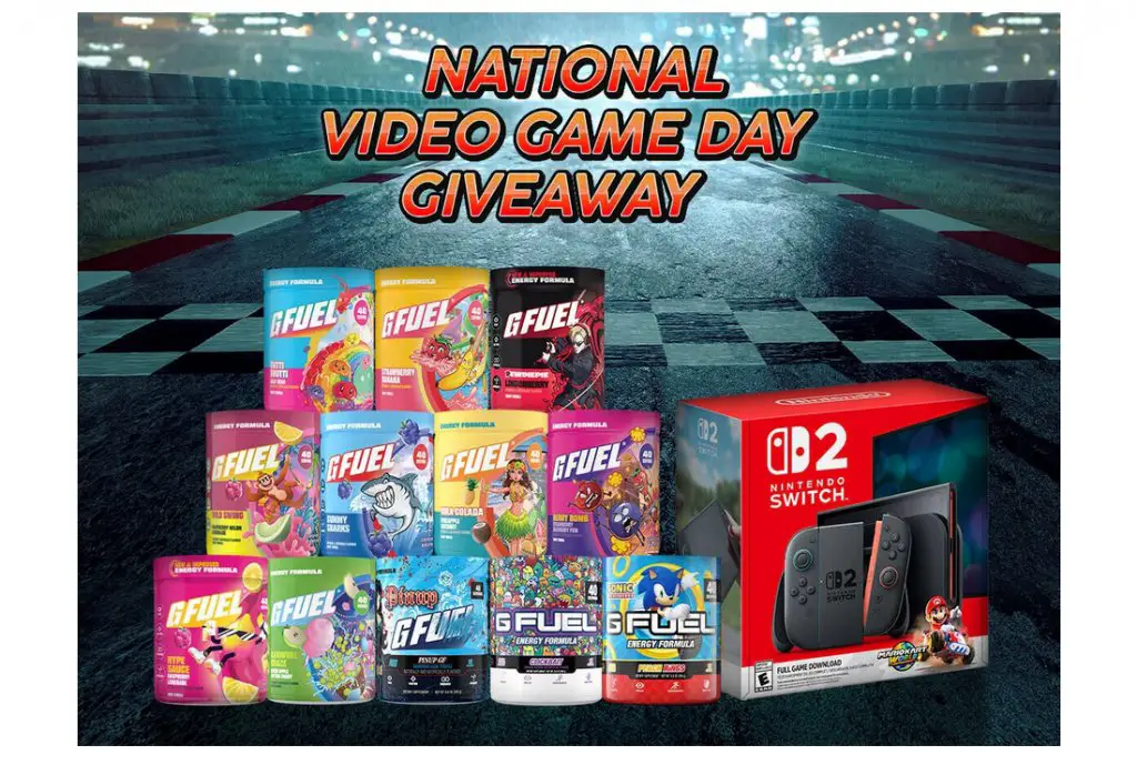 G FUEL National Video Game Day Giveaway - Win A Switch 2 Mario Kart Bundle & G FUEL Tubs