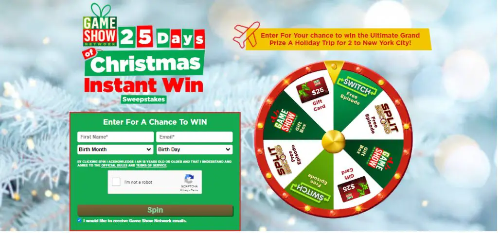 Game Show Network 25 Days Of Christmas Giveaway - Win A Holiday Trip For 2 To New York City + 100 Instant Win Prizes