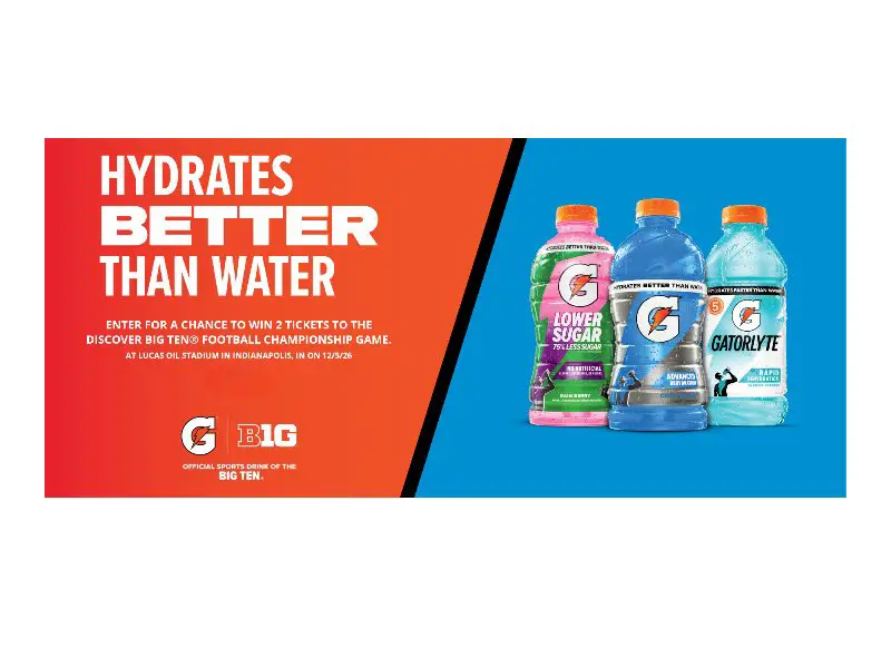 Gatorade 2026 Big Ten Championship Sweepstakes - Win A Trip For Two To The Big 10 Championship Game (Limited States)