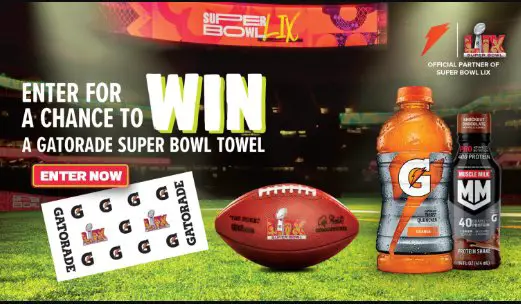 Gatorade Super Bowl LIX Sideline Towel Sweepstakes – Win A Gatorade Sideline Towel (1,300 Winners)
