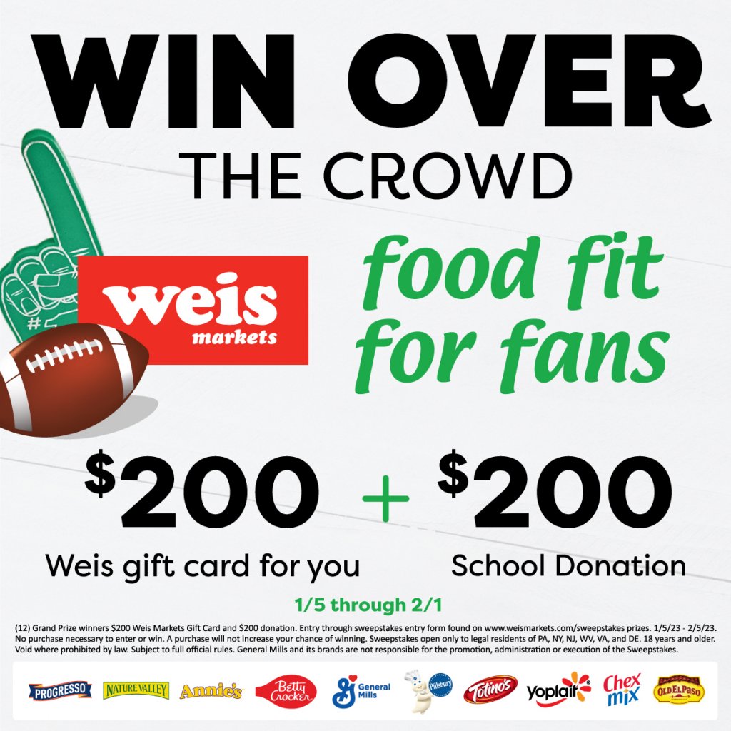 General Mills And Weis Markets Game Day Giveaway -  $200 Weis Markets Gift Card + $200 Donation (12 Winners)