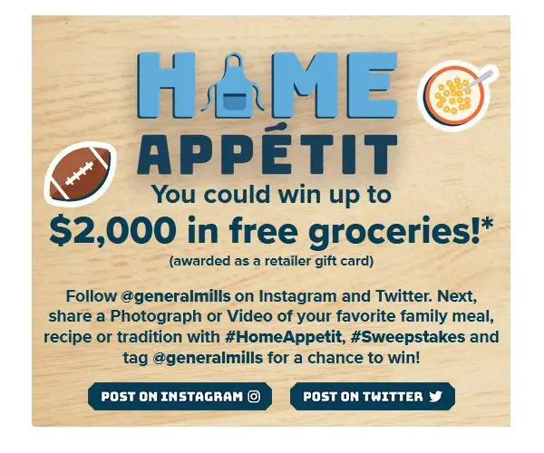 General Mills Home Appetit Sweepstakes - Win a $2,000 Gift Card