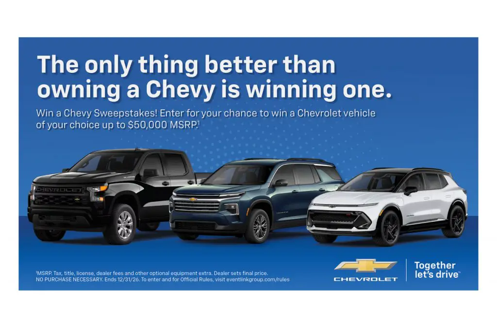 General Motors 2026 Win A Chevy Sweepstakes - Win A Chevy Worth $50,000 (Limited States)