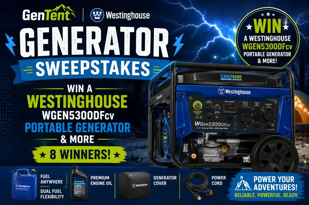 GenTent Westinghouse Generator Sweepstakes – Win A Westinghouse WGen5300DFcv Portable Generator & More (8 Winners)