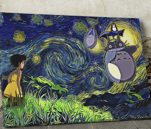 Ghibli Starry Night Totoro Canvas Wall Art