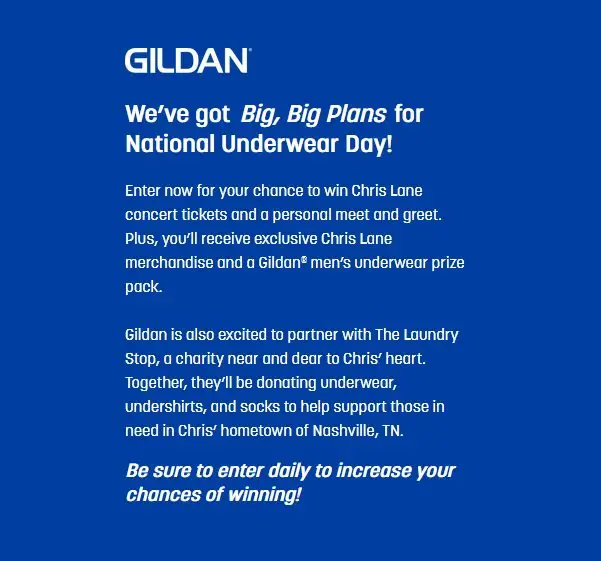 Gildan Chris Lane Sweepstakes - Win Chris Lane Concert Tickets and More