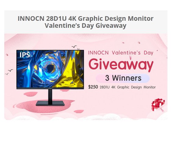 Gleam INNOCN 28D1U 4K Graphic Design Monitor Valentine’s Day Giveaway - Win a Brand New Monitor (3 Winners)