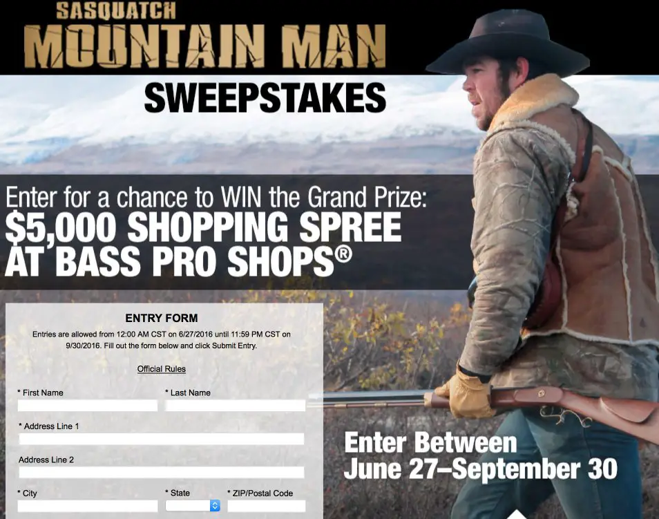 Go Shopping with $5,000 in the Sasquatch Mountain Man Sweepstakes!