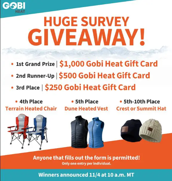 Gobi Heat Survey Sweepstakes - Win A $1,000 Gift Card