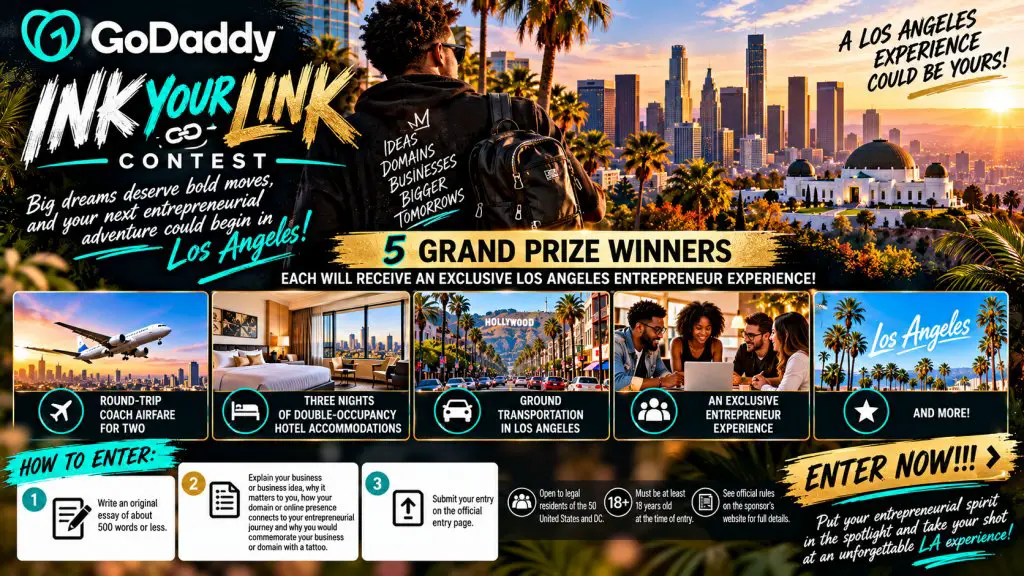 GoDaddy Ink Your Link Contest – Win An Exclusive Los Angeles Entrepreneur Experience (5 Winners)