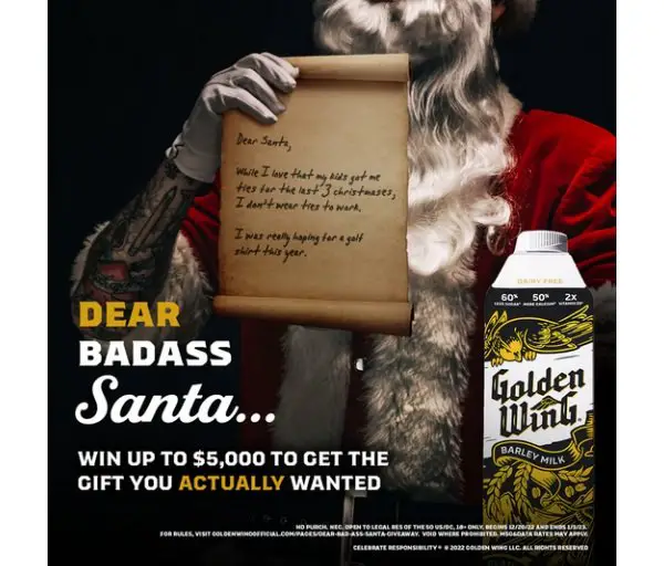 Golden Wing ‘Dear Badass Santa’ Giveaway - Win $5,000 & Six-Pack Wing!